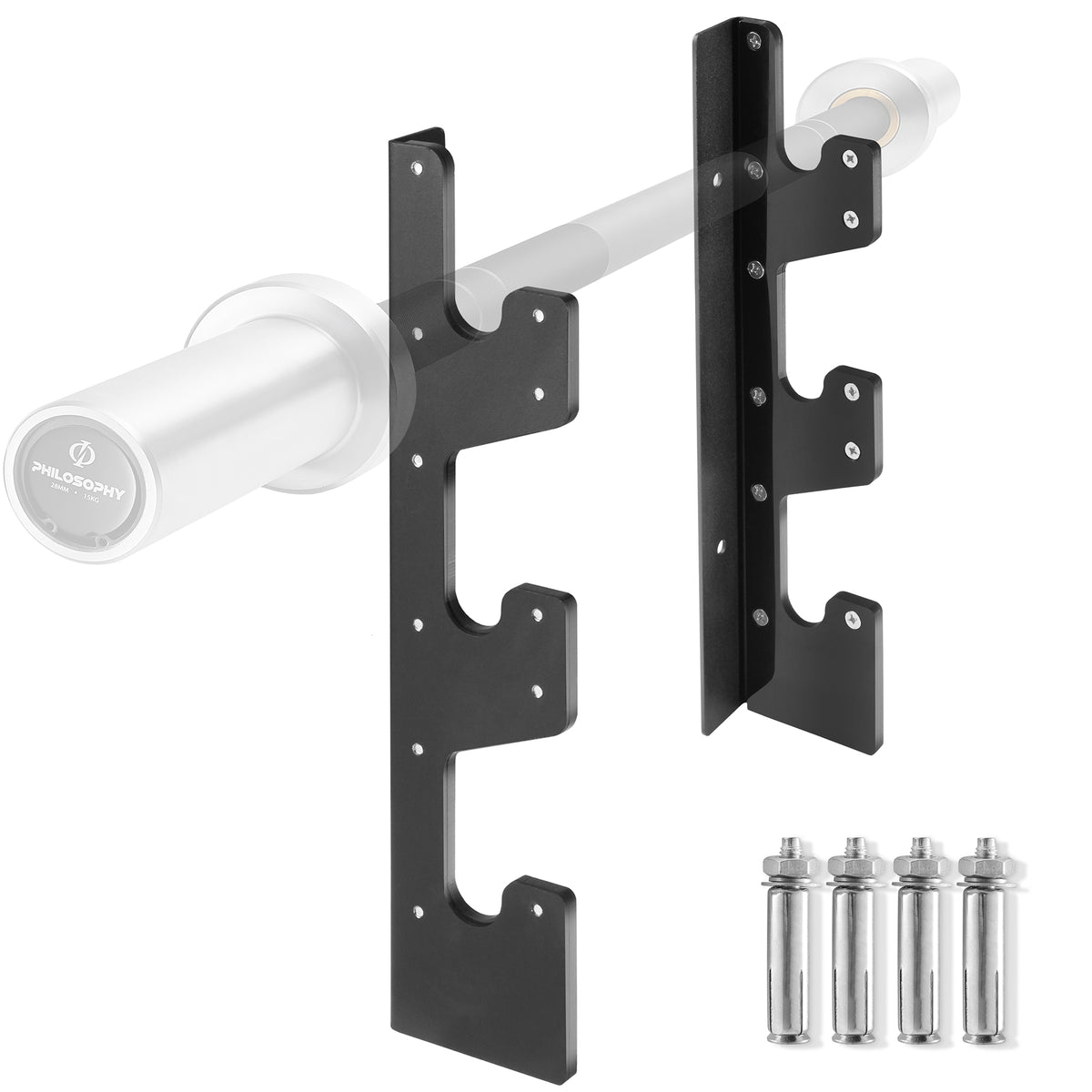 Horizontal Olympic Barbell Holder - 3 Bar Wall Mount for 2